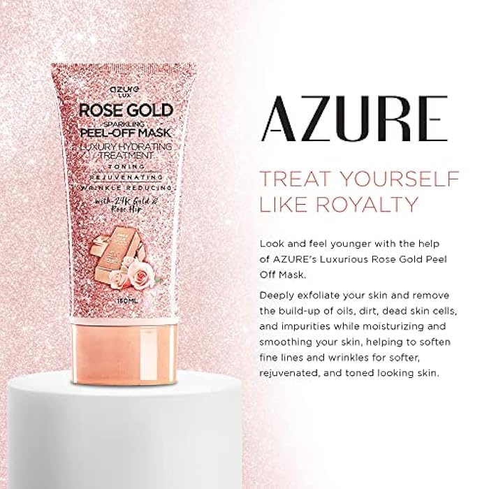 Azure Cosmetics Rose Gold Sparkling Peel-Off Face Mask – Luxury Hydrating & Firming Skincare with 24K Gold & Rose Hip Oil – Helps Reduce Fine Lines, Tone Skin & Improve Texture – 150 ml - Image 3