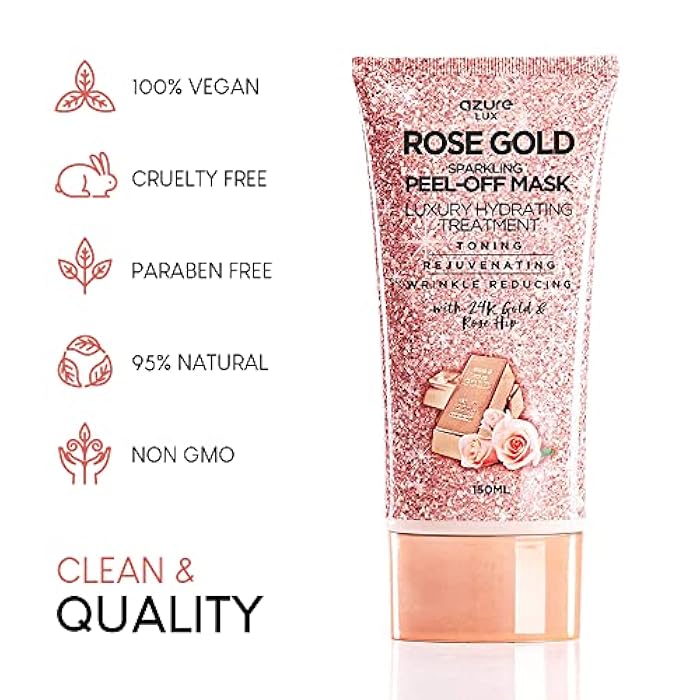 Azure Cosmetics Rose Gold Sparkling Peel-Off Face Mask – Luxury Hydrating & Firming Skincare with 24K Gold & Rose Hip Oil – Helps Reduce Fine Lines, Tone Skin & Improve Texture – 150 ml - Image 5