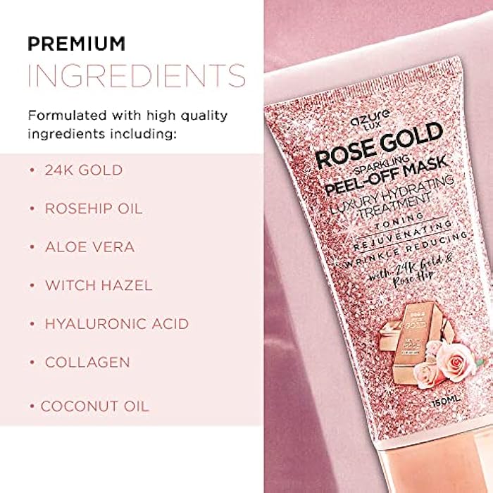Azure Cosmetics Rose Gold Sparkling Peel-Off Face Mask – Luxury Hydrating & Firming Skincare with 24K Gold & Rose Hip Oil – Helps Reduce Fine Lines, Tone Skin & Improve Texture – 150 ml - Image 2