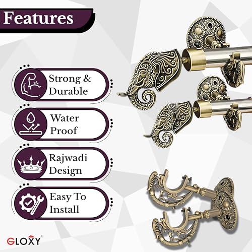 GLOXY ENTERPRISE GLOXY Aluminium Rajwada Elephant Shape Antique Curtain Brackets with Support 1 Inch Rod Pocket Finials Designer Window(6 Pair) - Stylish, Durable Window Decor Solution for Elegant Home Interiors - Image 4