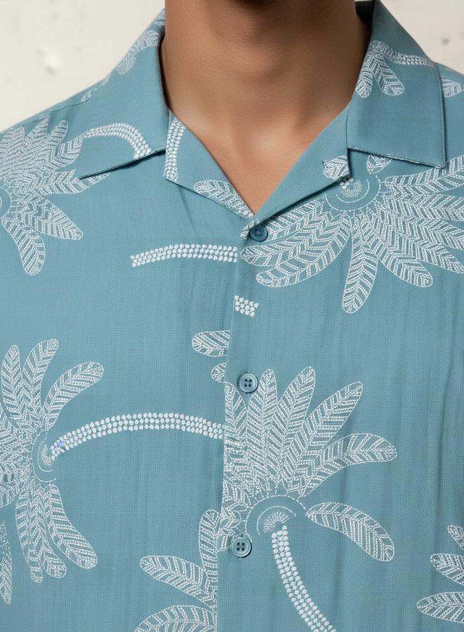 Splash FAV Men Camp Collar Palm Tree Print Short Sleeves Resort Shirt - Image 4