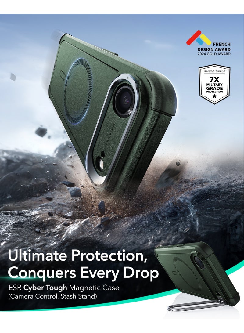 ESR iPhone Air HaloLock Cyber Tough Case with Stand – MagSafe Compatible Heavy-Duty Cover with Camera Control Button 7x Military-Grade Drop Protection Shock-Absorbing Corners And 3-Layer Design - Green - Image 2