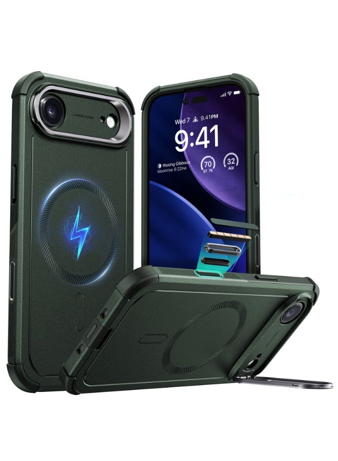 ESR iPhone Air HaloLock Cyber Tough Case with Stand – MagSafe Compatible Heavy-Duty Cover with Camera Control Button 7x Military-Grade Drop Protection Shock-Absorbing Corners And 3-Layer Design - Green - Image 1