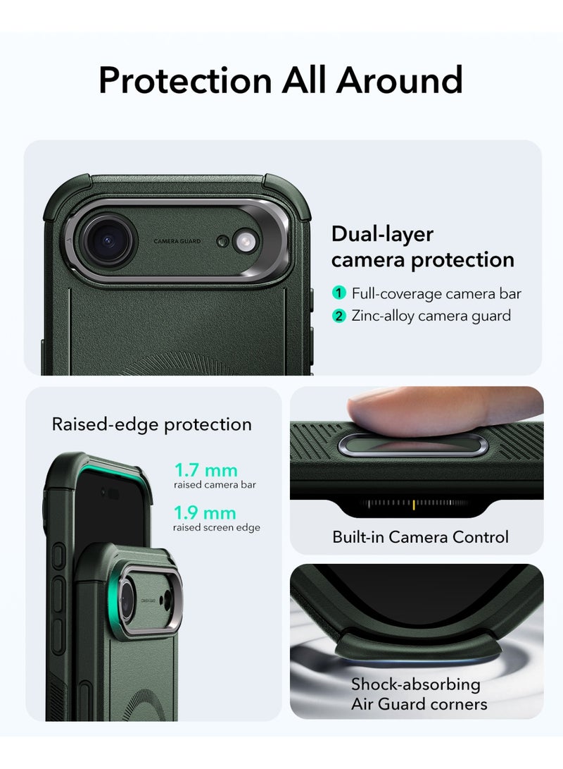 ESR iPhone Air HaloLock Cyber Tough Case with Stand – MagSafe Compatible Heavy-Duty Cover with Camera Control Button 7x Military-Grade Drop Protection Shock-Absorbing Corners And 3-Layer Design - Green - Image 3