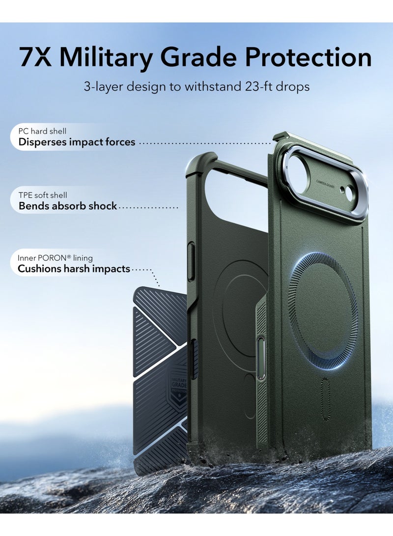 ESR iPhone Air HaloLock Cyber Tough Case with Stand – MagSafe Compatible Heavy-Duty Cover with Camera Control Button 7x Military-Grade Drop Protection Shock-Absorbing Corners And 3-Layer Design - Green - Image 4