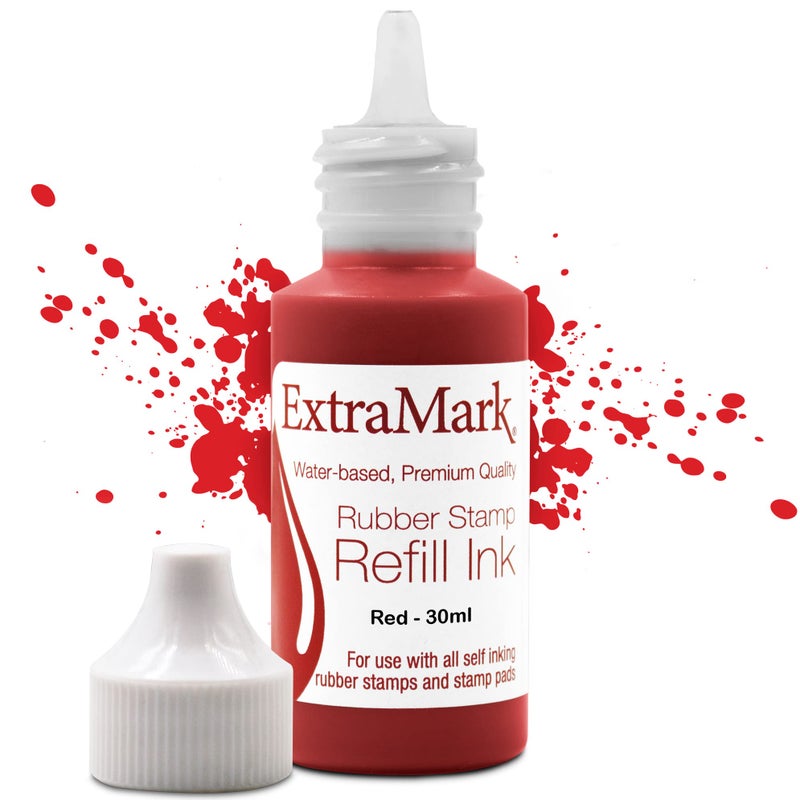 ExtraMark Premium Stamp Refill Ink for Self-Inking Stamps and Stamp Pads, 30 ml, Red Color Ink. - Image 1