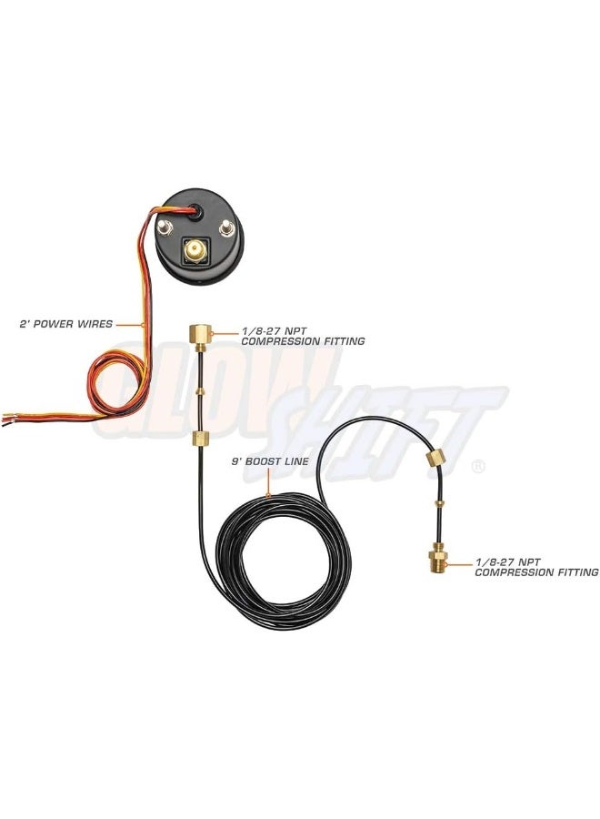 GlowShift Tinted 7 Color 60 PSI Turbo Boost Gauge Kit - Includes Mechanical Hose & Fittings - Black Dial - Smoked Lens - For Diesel Trucks - 2-1/16" 52mm - Image 2