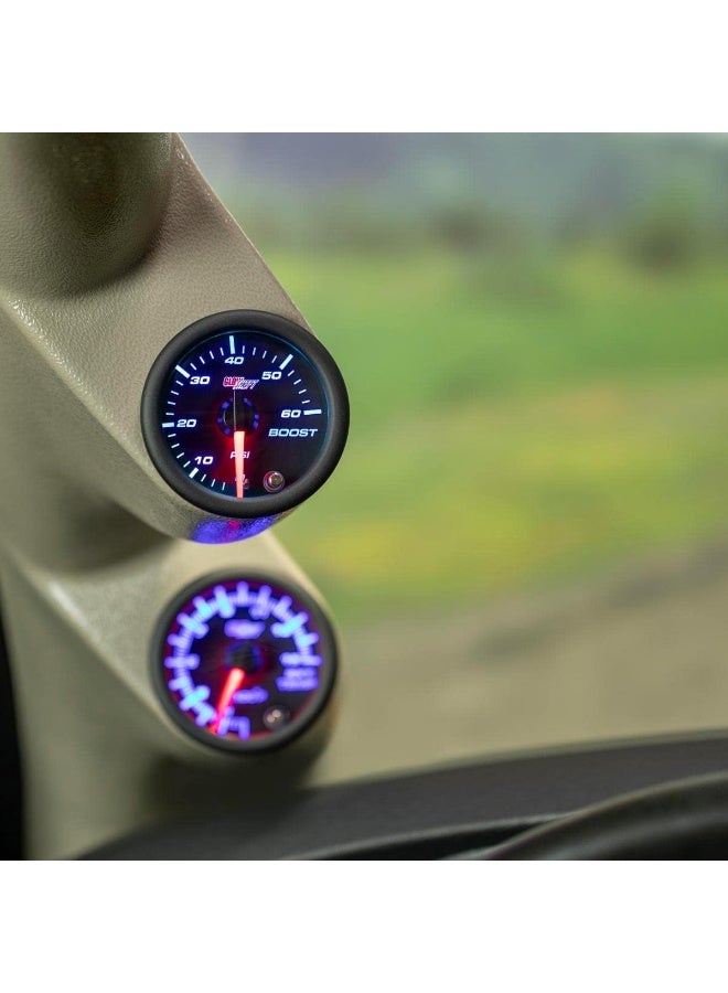GlowShift Tinted 7 Color 60 PSI Turbo Boost Gauge Kit - Includes Mechanical Hose & Fittings - Black Dial - Smoked Lens - For Diesel Trucks - 2-1/16" 52mm - Image 3
