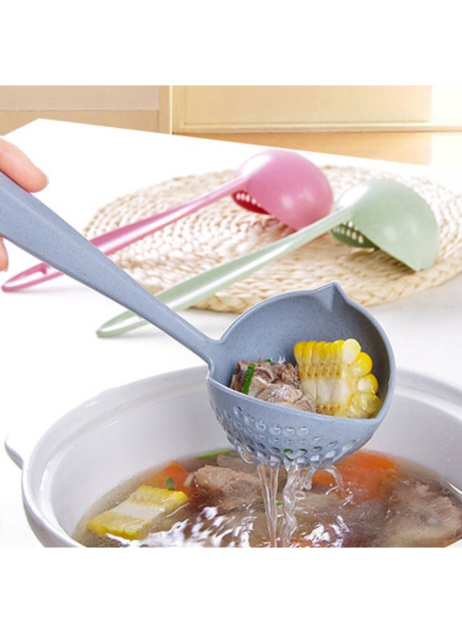 Generic - Creative Wheat Straw 2-in -1 Household Kitchen Soup Spoon Long Handle Plastic Colander Filter Mesh Tableware Hot Pot Spoon-Color:Nordic Blue-Specifications:Spoon (Independent Bag) - Image 1