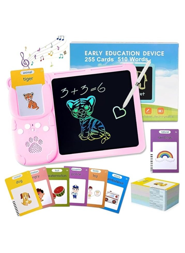 Arabic and English Flash Cards, Talking Flash Cards, Kids Flash Cards, 255 Sheets, 510 Words Flash Cards, 2 in 1 Interactive Learning Toy for Kids +3 Years Old Pink  - Image 1