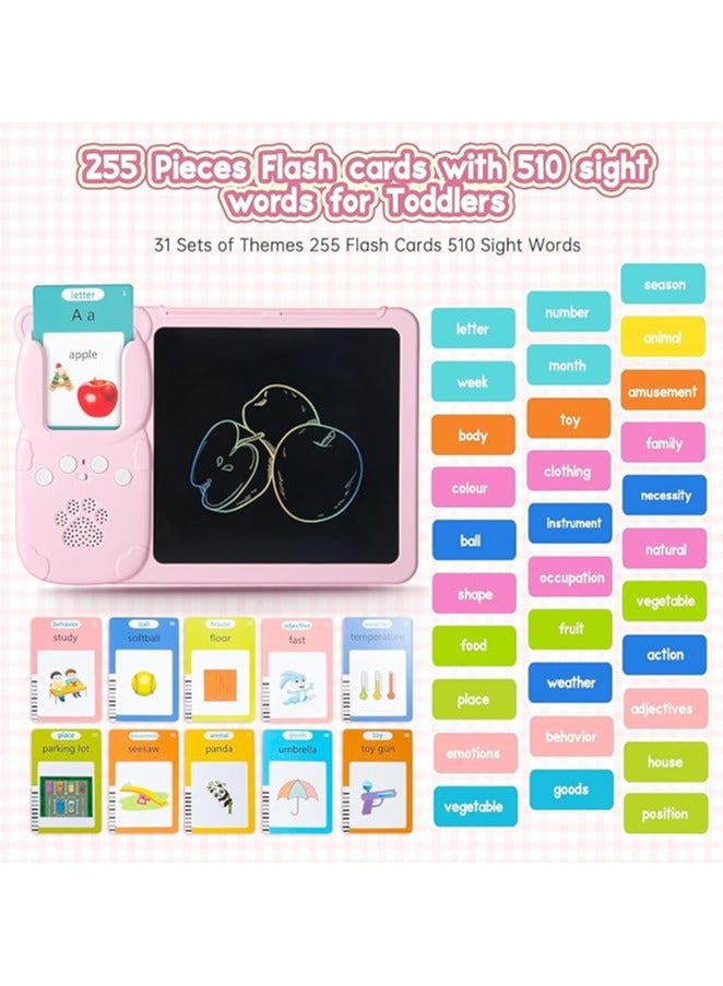 Arabic and English Flash Cards, Talking Flash Cards, Kids Flash Cards, 255 Sheets, 510 Words Flash Cards, 2 in 1 Interactive Learning Toy for Kids +3 Years Old Pink  - Image 2