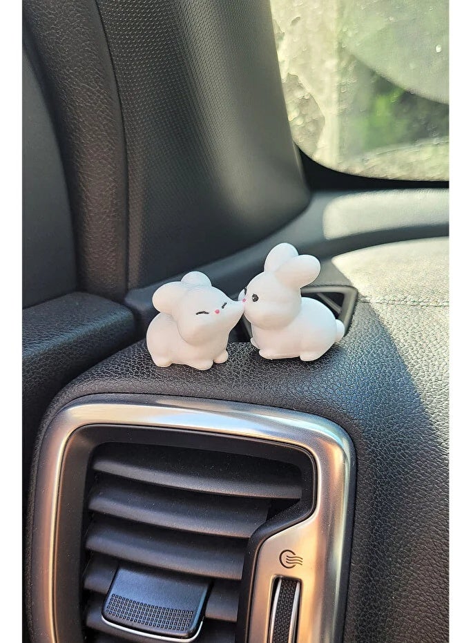 Sweet Rabbit Couple Hard Plastic Car Ornament, Couple Gift, Tiny Ornament, Rabbit Couple - Image 1