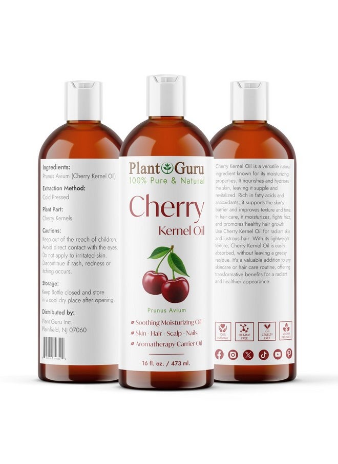 Plant Guru - Cherry Kernel Oil 16 Oz Cold Pressed 100% Pure Natural Carrier Skin Face Body And Hair Growth Moisturizer. Great For Dyi Creams Lotions And Lip Balms. - Image 1