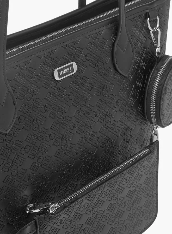 ميسي Womens Missy Monogram Textured Tote Bag With Wallet And Coin Purse