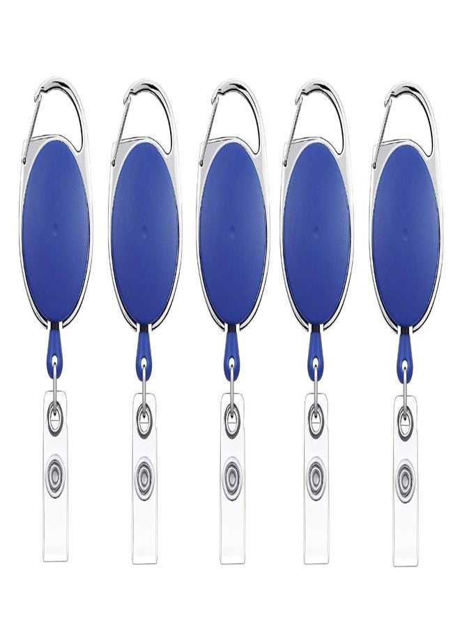 GLUN® Oval Round ID Card Holder – 5 Pack Badge Reel Clip On Retractable Holders (Blue) - Image 1