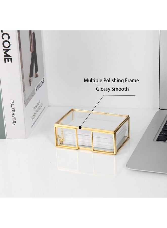 فيارل صندوق بطاقات عمل زجاجي شفاف ذهبي اللون مع غطاء منظم لعرض بطاقات الاسم وحاويات تخزين مجموعة لسطح المكتب والاجتماعات - Image 3