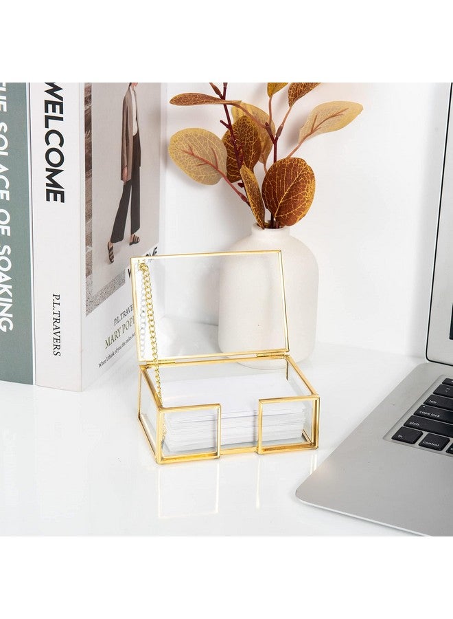 فيارل صندوق بطاقات عمل زجاجي شفاف ذهبي اللون مع غطاء منظم لعرض بطاقات الاسم وحاويات تخزين مجموعة لسطح المكتب والاجتماعات - Image 5