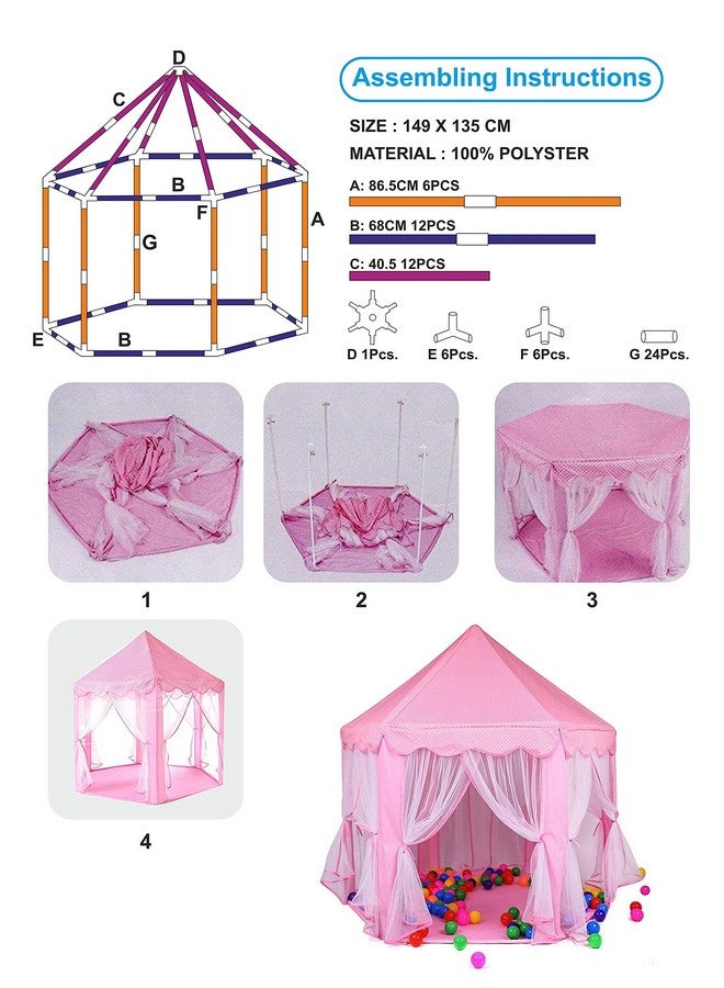 Webby Kids Indoor and Outdoor Jumbo Castle Play Tent House with 10 Balls, (Pink) - Image 5