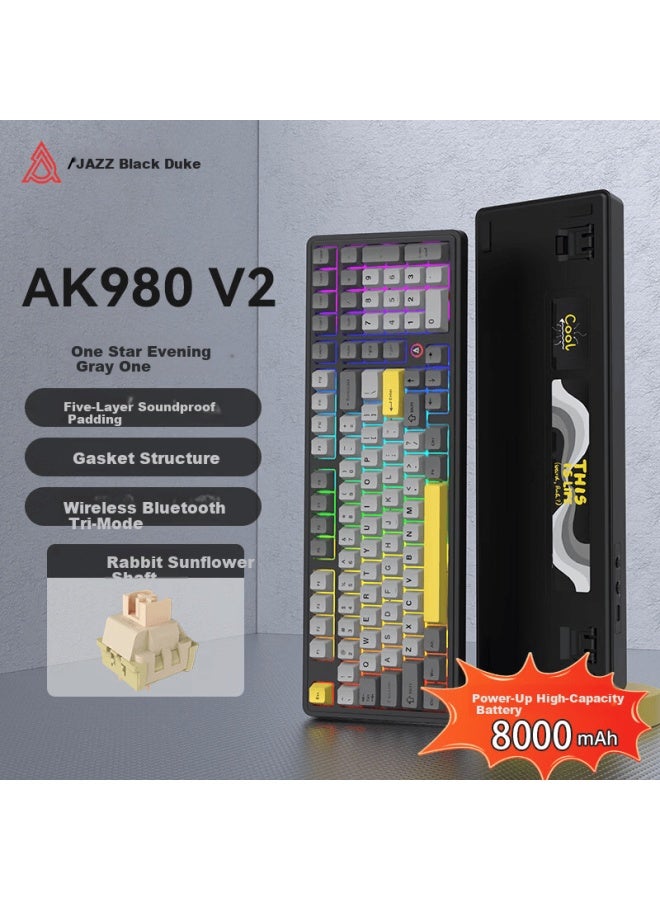 A-jazz Ajazz Ak980v2 Tri-mode Wireless Mechanical Keyboard Rgb Lighting 8000mah Battery Gasket Full-key Hot-swappable 101-key 2u0 Original Black Gray Yellow Rabbit Sunflower Switch - Image 1