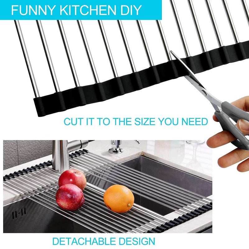 DONDA Large Roll-up Dish Drying Rack Over Kitchen Sink | Stainless Steel, Foldable Organizer | Dish, Utensils Drainer, Dryer Mat for Fruits & Vegetables | Kitchen Organizer (465 x 460 mm) - Image 5