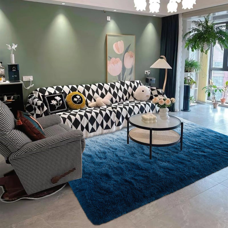 DweIke Luxury Fluffy Kids Rugs for Living Room Bedroom, 4x6 Feet Shaggy Gradient Navy Blue Area Rug for Girls Boys, Upgrade Plush Non-Slip and Washable Colorful Fuzzy Carpet for Dorm Nursery Decor - Image 3