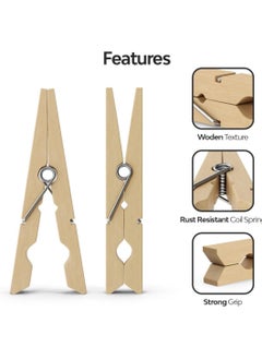 Generic 60 Pcs Wooden Clothes Pegs Rust Stain Resistant Washing Line Strong Durable Laundry Rack Cloth Clips Eco Friendly Strong Grip Bamboo Pegs DIY Projects Crafts for Home Nursery School  - Image 4