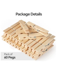 Generic 60 Pcs Wooden Clothes Pegs Rust Stain Resistant Washing Line Strong Durable Laundry Rack Cloth Clips Eco Friendly Strong Grip Bamboo Pegs DIY Projects Crafts for Home Nursery School  - Image 3