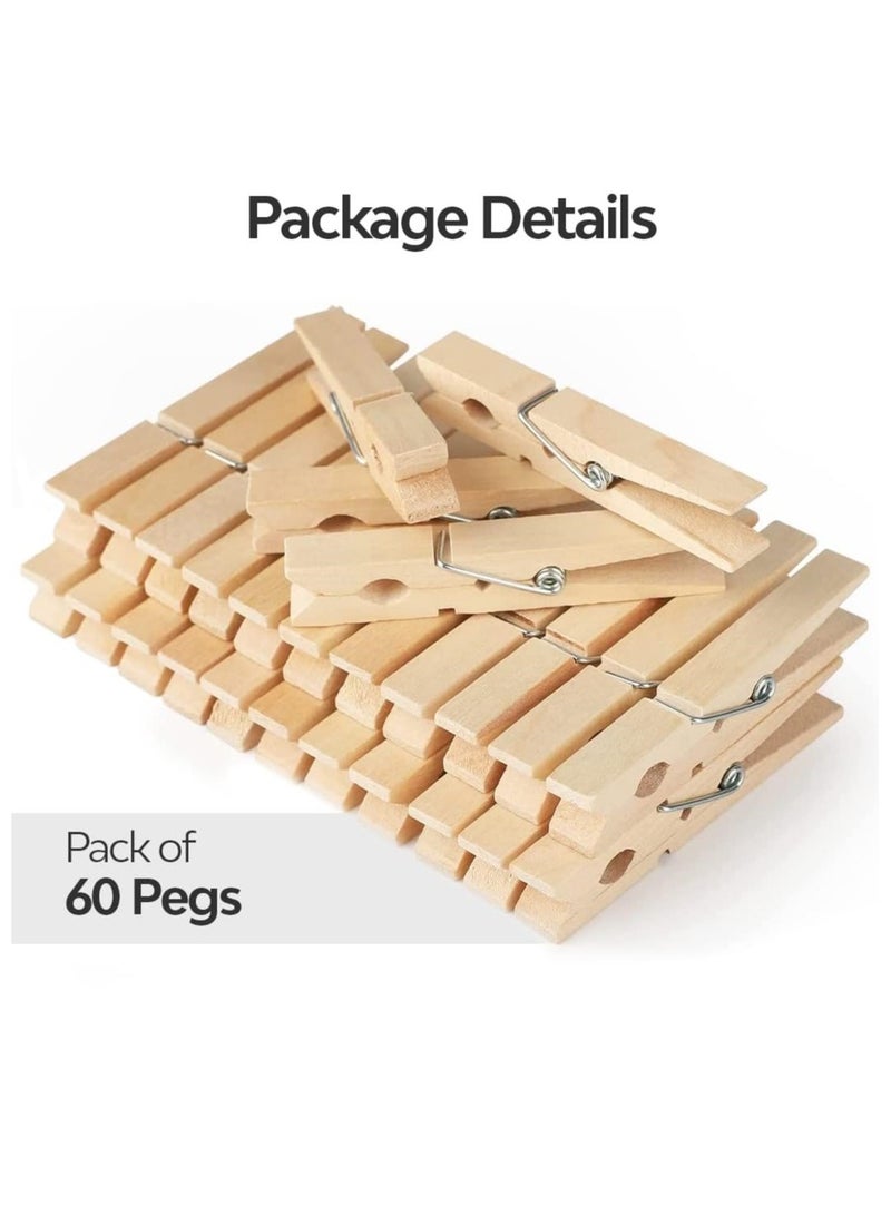 60 Pcs Wooden Clothes Pegs Rust Stain Resistant Washing Line Strong Durable Laundry Rack Cloth Clips Eco Friendly Strong Grip Bamboo Pegs DIY Projects Crafts for Home Nursery School  - Image 3