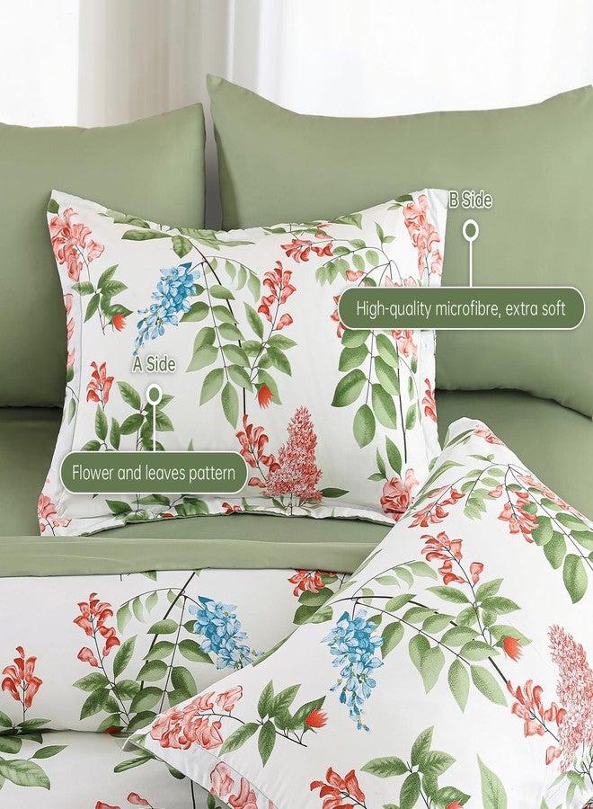 Cottolester Green Comforter Set Queen Size Floral 7-Piece Bedding Set,Botanical Comforter Set with Pillowcases,Soft Microfiber Complete Bedding Sets for All Season - Image 4
