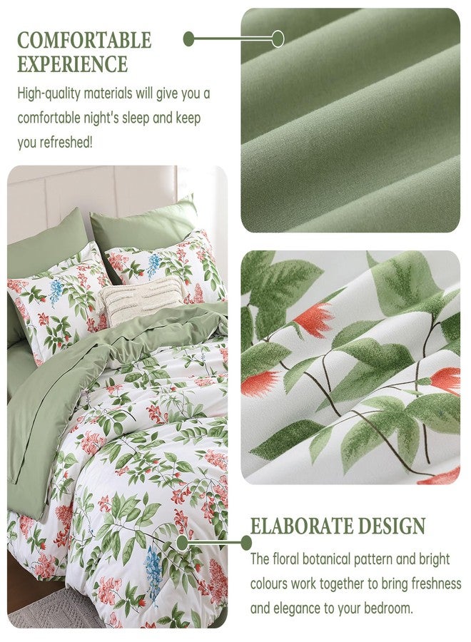 Cottolester Green Comforter Set Queen Size Floral 7-Piece Bedding Set,Botanical Comforter Set with Pillowcases,Soft Microfiber Complete Bedding Sets for All Season - Image 3