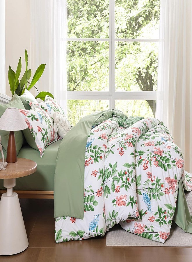 Cottolester Green Comforter Set Queen Size Floral 7-Piece Bedding Set,Botanical Comforter Set with Pillowcases,Soft Microfiber Complete Bedding Sets for All Season - Image 5