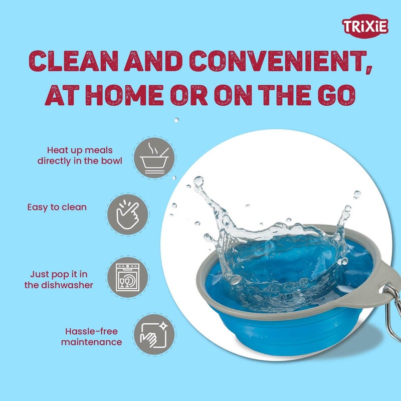 Trixie Collapsible Silicone Pet Travel Bowl | Portable & Lightweight Feeding Bowl for Dogs & Cats | Dishwasher Safe | Durable, Foldable & Easy to Carry Outdoors- 5x7 cm Blue - Image 5