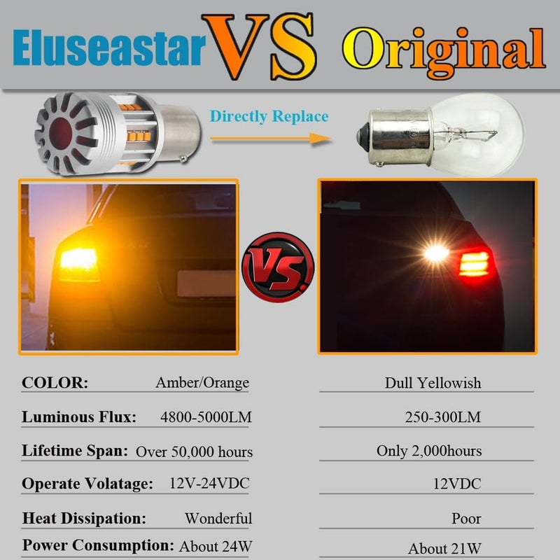 Eluseastar 1156 LED Bulbs Amber S25 BA15S P21W for Turn Signal Lights - 2 Pack - Image 4