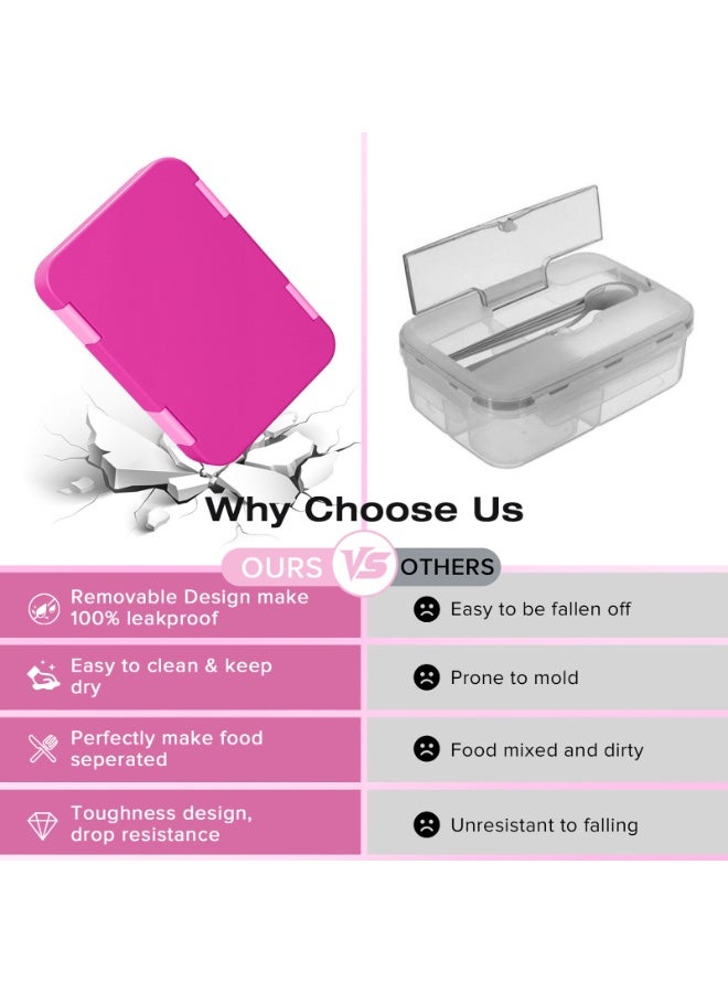 Yakiter Bento Box Lunch Box, 810ML Bento Box for Kids Children with 6 Compartments Cutlery Set, Leak Proof Lunch Box for Kids Adults, Snack Box for School Kindergarten,Nursery, Office（Rose red）  - Image 5