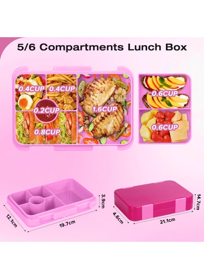Yakiter Bento Box Lunch Box, 810ML Bento Box for Kids Children with 6 Compartments Cutlery Set, Leak Proof Lunch Box for Kids Adults, Snack Box for School Kindergarten,Nursery, Office（Rose red）  - Image 3
