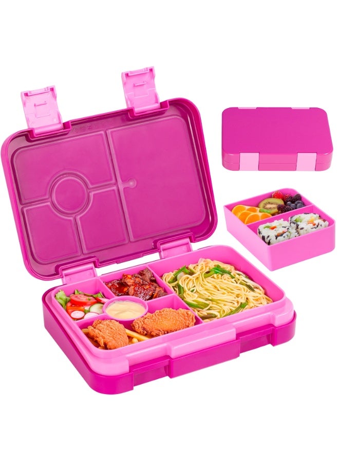 Yakiter Bento Box Lunch Box, 810ML Bento Box for Kids Children with 6 Compartments Cutlery Set, Leak Proof Lunch Box for Kids Adults, Snack Box for School Kindergarten,Nursery, Office（Rose red）  - Image 1