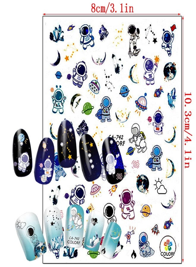 Vezocim Alien Nail Art Stickers, Astronaut Earth Moon Star UFO Rocket Eyes Nail Sticker Holographic 3D Self-Adhesive Nail Art Decals Design, Nail Decal Supplies for Women Girls Manicure Charms Decorations - Image 4