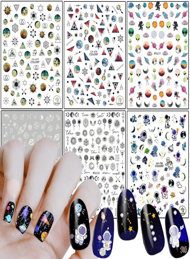Vezocim Alien Nail Art Stickers, Astronaut Earth Moon Star UFO Rocket Eyes Nail Sticker Holographic 3D Self-Adhesive Nail Art Decals Design, Nail Decal Supplies for Women Girls Manicure Charms Decorations - Image 1