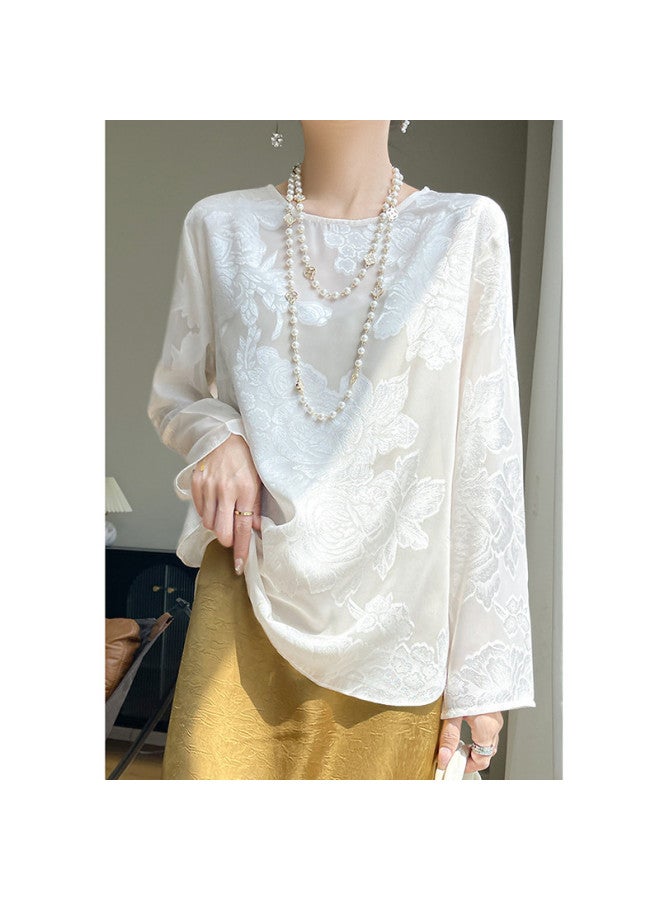 XINYANG Rose Embroidery Shirt 2025 Summer Round Neck Lightweight White Shirt Plus Size T-shirt - Image 5