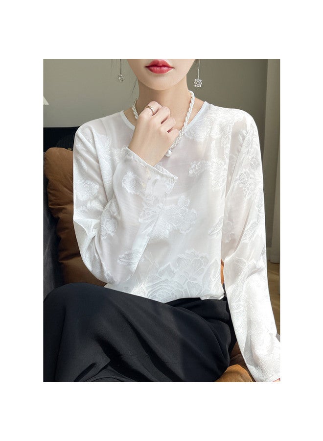 XINYANG Rose Embroidery Shirt 2025 Summer Round Neck Lightweight White Shirt Plus Size T-shirt - Image 4