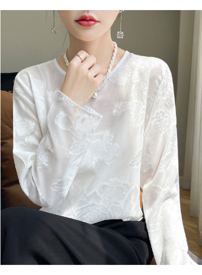 XINYANG Rose Embroidery Shirt 2025 Summer Round Neck Lightweight White Shirt Plus Size T-shirt - Image 1