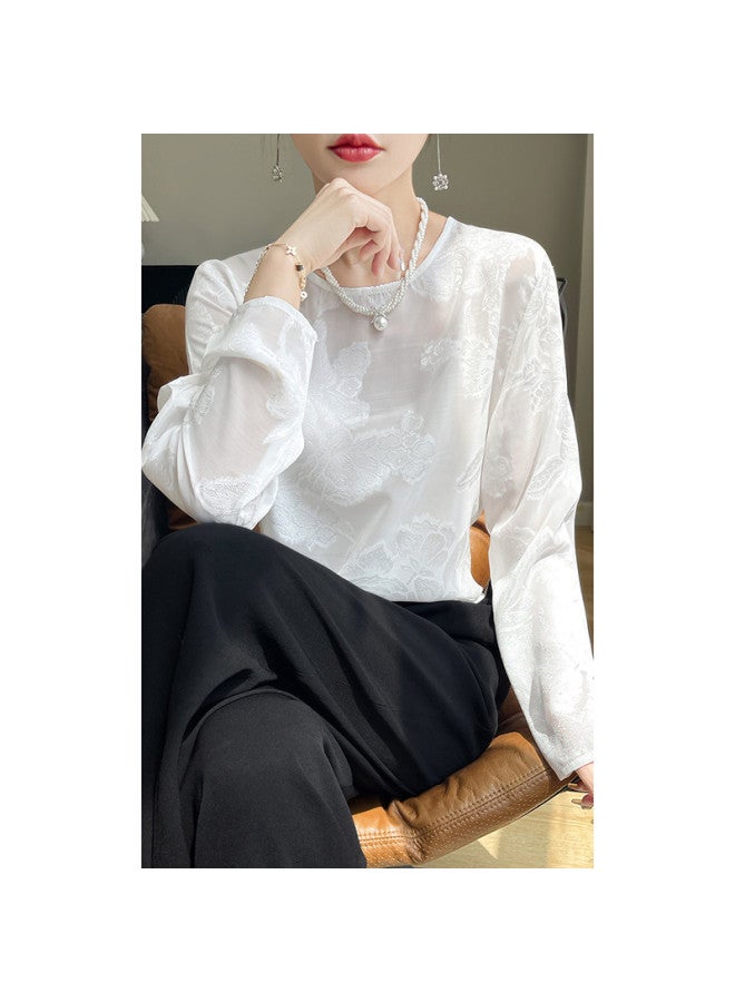 XINYANG Rose Embroidery Shirt 2025 Summer Round Neck Lightweight White Shirt Plus Size T-shirt - Image 3