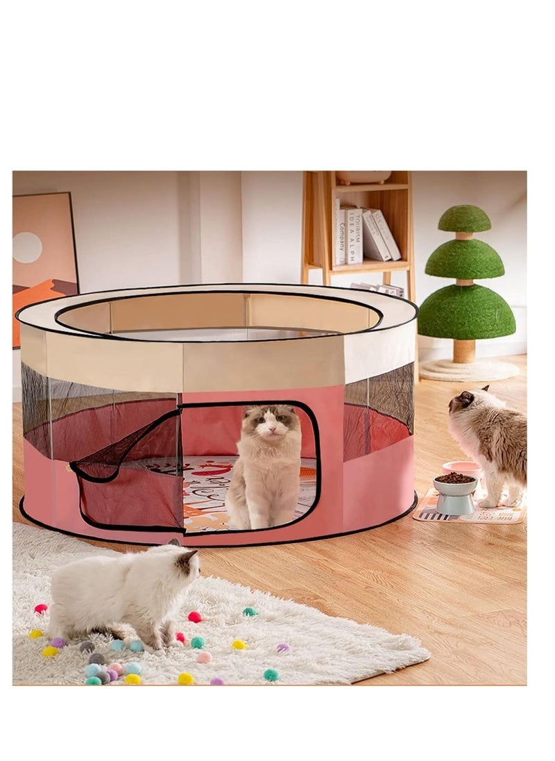Rightsure - Portable pet playpen, cat feeding room, foldable pet feeding tent for cats/rabbits/chicks/birds with carry bag, 35.43 x 35.43 x 21.65 inches (Pink J) - Image 1