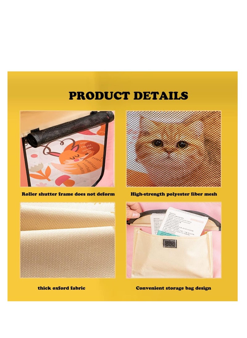 Rightsure - Portable pet playpen, cat feeding room, foldable pet feeding tent for cats/rabbits/chicks/birds with carry bag, 35.43 x 35.43 x 21.65 inches (Pink J) - Image 1
