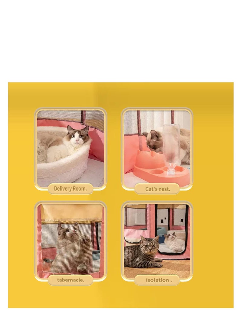 Rightsure - Portable pet playpen, cat feeding room, foldable pet feeding tent for cats/rabbits/chicks/birds with carry bag, 35.43 x 35.43 x 21.65 inches (Pink J) - Image 1