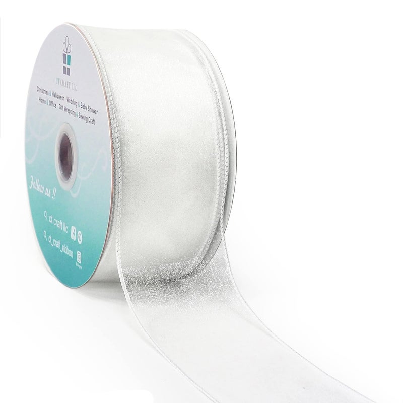 CT CRAFT LLC Sheer Organza Wired Ribbon 25 x 50Yards White for Wedding Chair Bow Flora Bouquet Gift Wrapping Christmas Tree Home Decor Wreath
