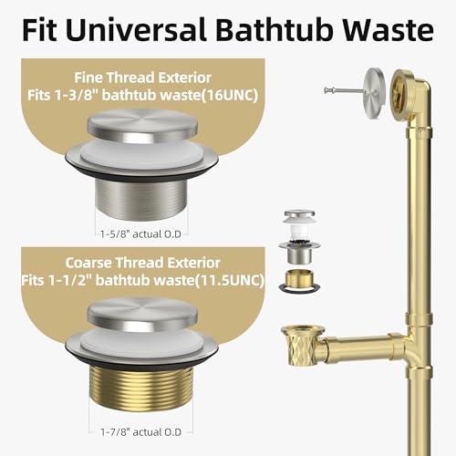 Sogmeter Brushed Nickel Tub Drain Kit with Hair Catcher, Premium Brass Tip-Toe Bathroom Tub Drain Replacement and 2-Hole Overflow Faceplate, 11.5/16 UNC Bathtub Drain Stopper Assembly - Image 4