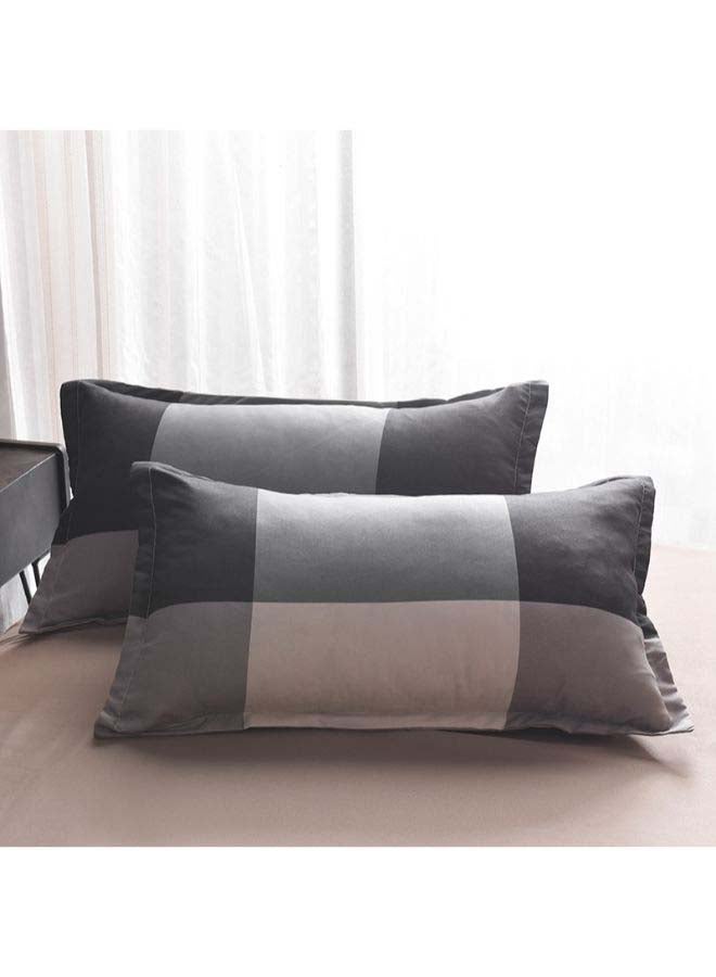 Beauenty 4-Piece European Style Checked Printed Duvet Cover Set Polyester Black/Beige/Grey - Image 2