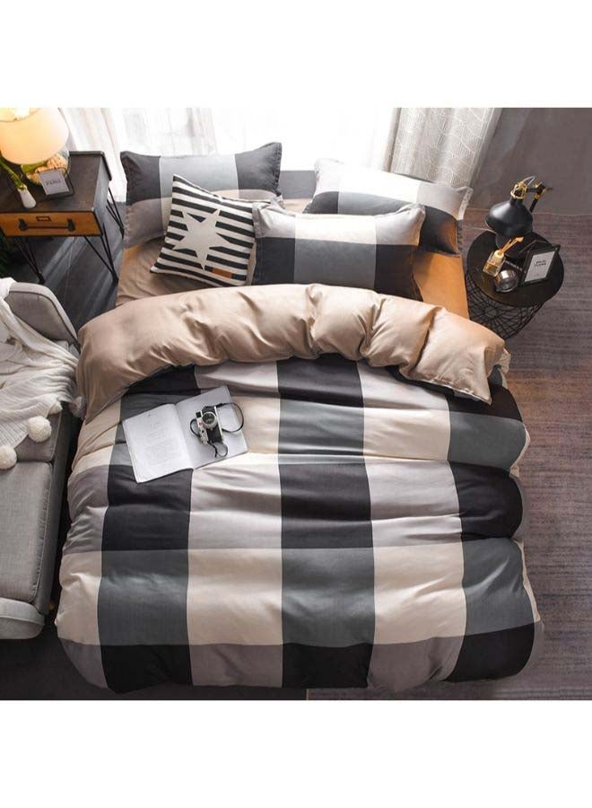Beauenty 4-Piece European Style Checked Printed Duvet Cover Set Polyester Black/Beige/Grey - Image 3