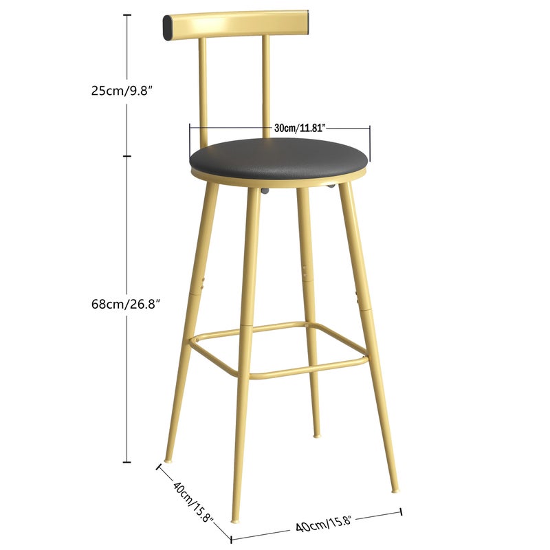 IRCPEN Bar Stools, Set of 2 High Kitchen Barstools, Bar Chairs with Backrest and Footrest, Industrial Counter Stools with PU Soft seat, for Kitchen, Living Room, Pub, Gold Color BS-012GC - Image 3